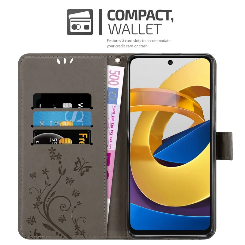 Cadorabo Hülle kompatibel mit Xiaomi POCO M4 PRO 5G Schutzhülle im Blumen Design mit Magnetverschluss, Standfunktion und Kartenfächern