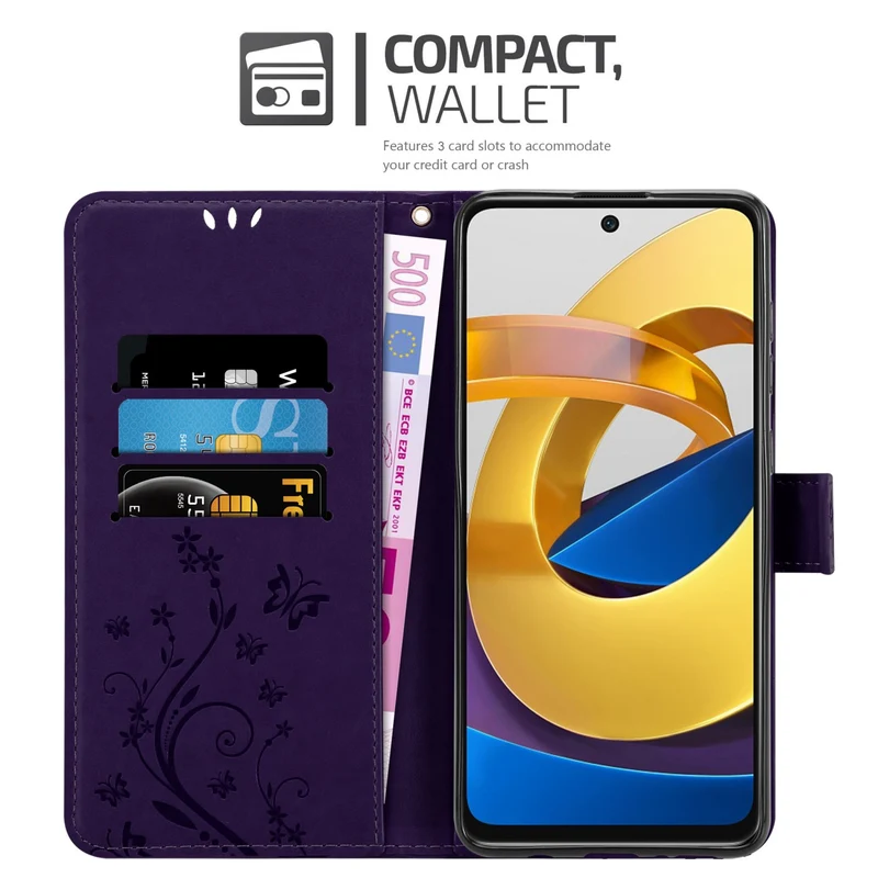 Cadorabo Hülle kompatibel mit Xiaomi POCO M4 PRO 5G Schutzhülle im Blumen Design mit Magnetverschluss, Standfunktion und Kartenfächern
