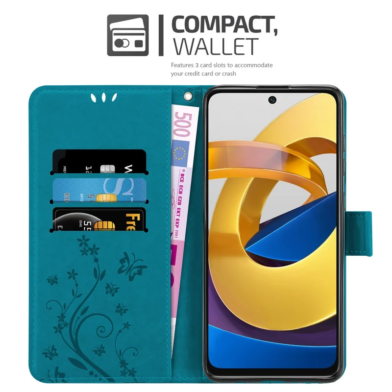 Cadorabo Hülle kompatibel mit Xiaomi POCO M4 PRO 5G Schutzhülle im Blumen Design mit Magnetverschluss, Standfunktion und Kartenfächern