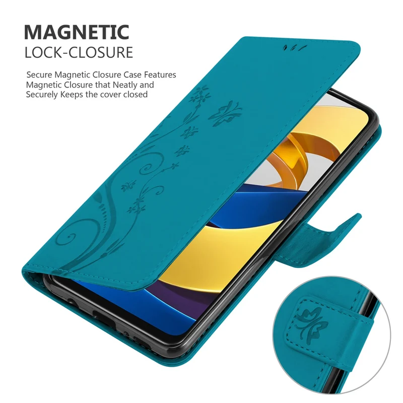 Cadorabo Hülle kompatibel mit Xiaomi POCO M4 PRO 5G Schutzhülle im Blumen Design mit Magnetverschluss, Standfunktion und Kartenfächern