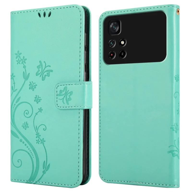 Cadorabo Hülle kompatibel mit Xiaomi POCO M4 PRO 5G Schutzhülle im Blumen Design mit Magnetverschluss, Standfunktion und Kartenfächern