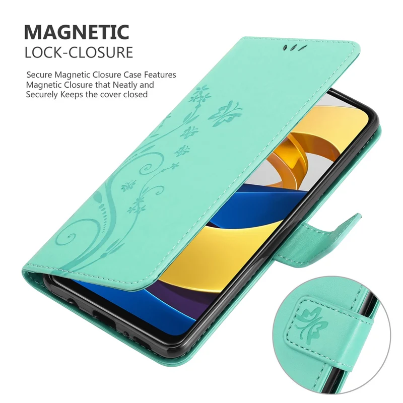 Cadorabo Hülle kompatibel mit Xiaomi POCO M4 PRO 5G Schutzhülle im Blumen Design mit Magnetverschluss, Standfunktion und Kartenfächern