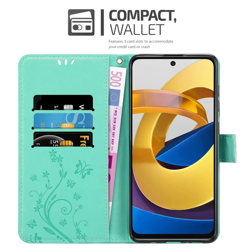 Cadorabo Hülle kompatibel mit Xiaomi POCO M4 PRO 5G Schutzhülle im Blumen Design mit Magnetverschluss, Standfunktion und Kartenfächern