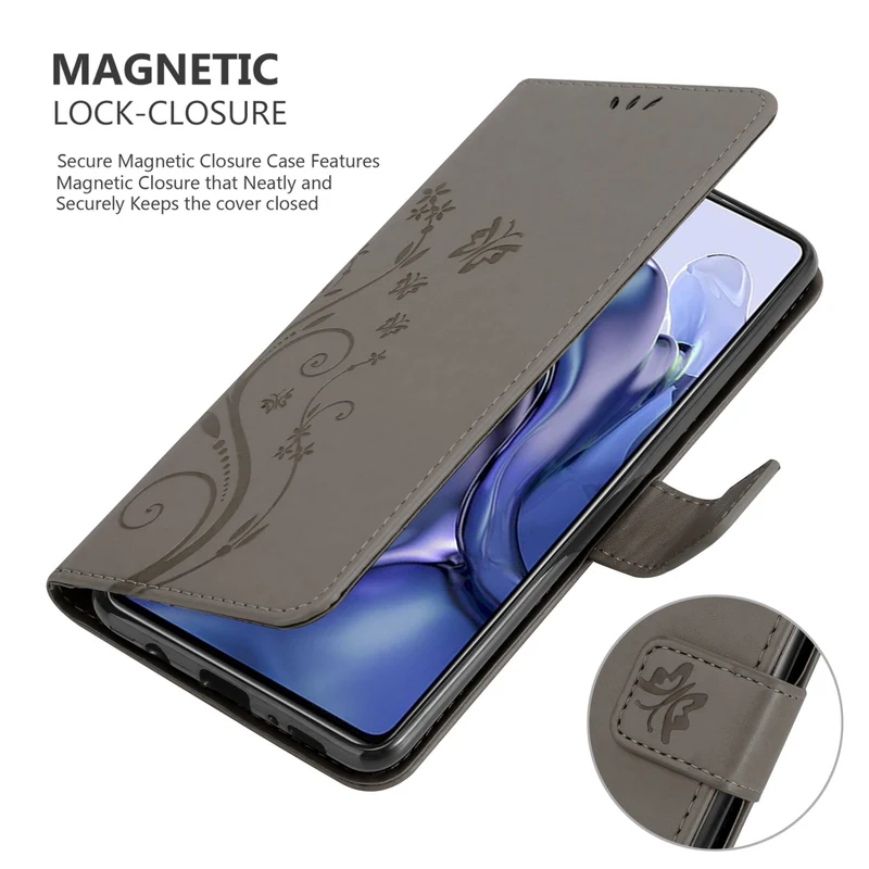 Cadorabo Hülle kompatibel mit Xiaomi 11T / 11T PRO Schutzhülle im Blumen Design mit Magnetverschluss, Standfunktion und Kartenfächern