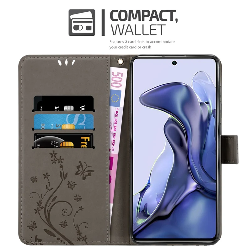 Cadorabo Hülle kompatibel mit Xiaomi 11T / 11T PRO Schutzhülle im Blumen Design mit Magnetverschluss, Standfunktion und Kartenfächern