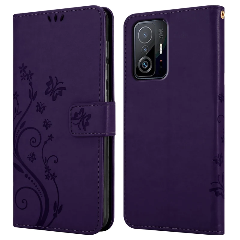 Cadorabo Hülle kompatibel mit Xiaomi 11T / 11T PRO Schutzhülle im Blumen Design mit Magnetverschluss, Standfunktion und Kartenfächern