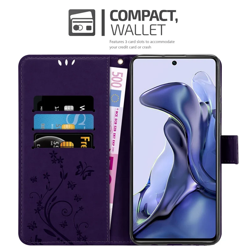 Cadorabo Hülle kompatibel mit Xiaomi 11T / 11T PRO Schutzhülle im Blumen Design mit Magnetverschluss, Standfunktion und Kartenfächern