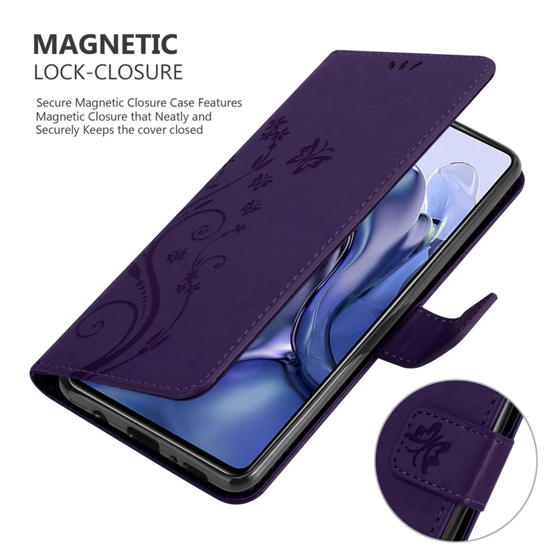Cadorabo Hülle kompatibel mit Xiaomi 11T / 11T PRO Schutzhülle im Blumen Design mit Magnetverschluss, Standfunktion und Kartenfächern