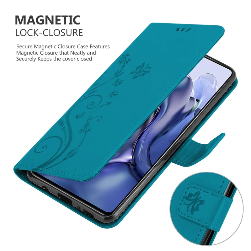 Cadorabo Hülle kompatibel mit Xiaomi 11T / 11T PRO Schutzhülle im Blumen Design mit Magnetverschluss, Standfunktion und Kartenfächern