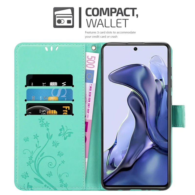 Cadorabo Hülle kompatibel mit Xiaomi 11T / 11T PRO Schutzhülle im Blumen Design mit Magnetverschluss, Standfunktion und Kartenfächern