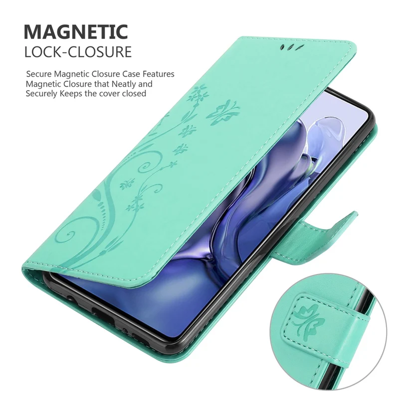 Cadorabo Hülle kompatibel mit Xiaomi 11T / 11T PRO Schutzhülle im Blumen Design mit Magnetverschluss, Standfunktion und Kartenfächern