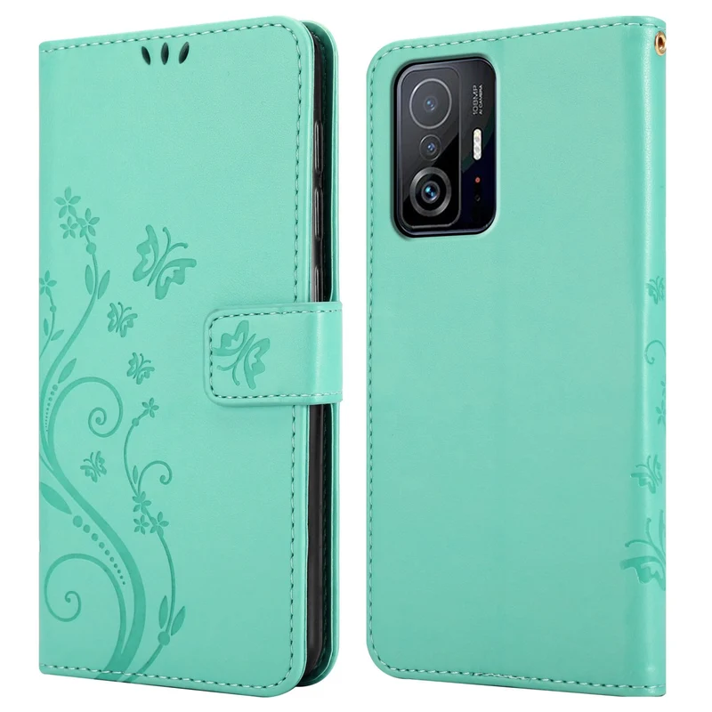 Cadorabo Hülle kompatibel mit Xiaomi 11T / 11T PRO Schutzhülle im Blumen Design mit Magnetverschluss, Standfunktion und Kartenfächern