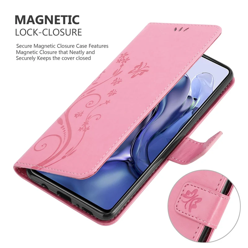 Cadorabo Hülle kompatibel mit Xiaomi 11T / 11T PRO Schutzhülle im Blumen Design mit Magnetverschluss, Standfunktion und Kartenfächern