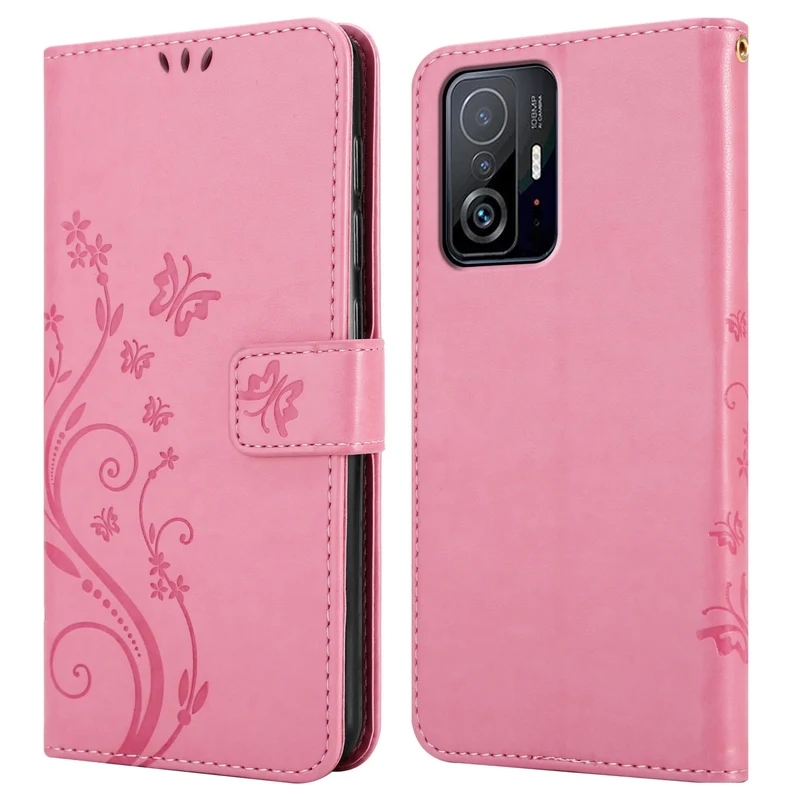 Cadorabo Hülle kompatibel mit Xiaomi 11T / 11T PRO Schutzhülle im Blumen Design mit Magnetverschluss, Standfunktion und Kartenfächern