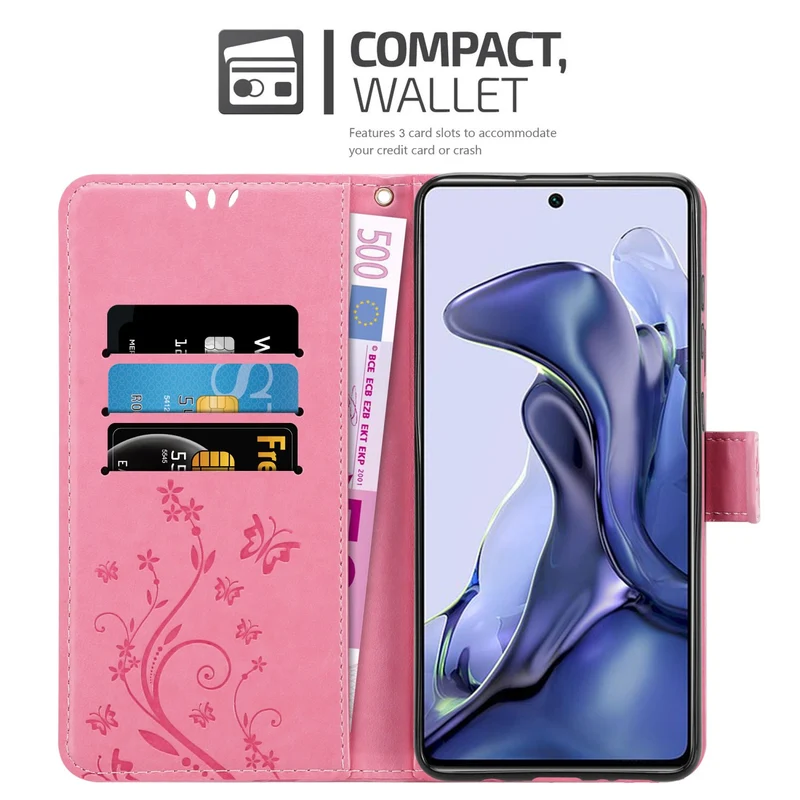 Cadorabo Hülle kompatibel mit Xiaomi 11T / 11T PRO Schutzhülle im Blumen Design mit Magnetverschluss, Standfunktion und Kartenfächern