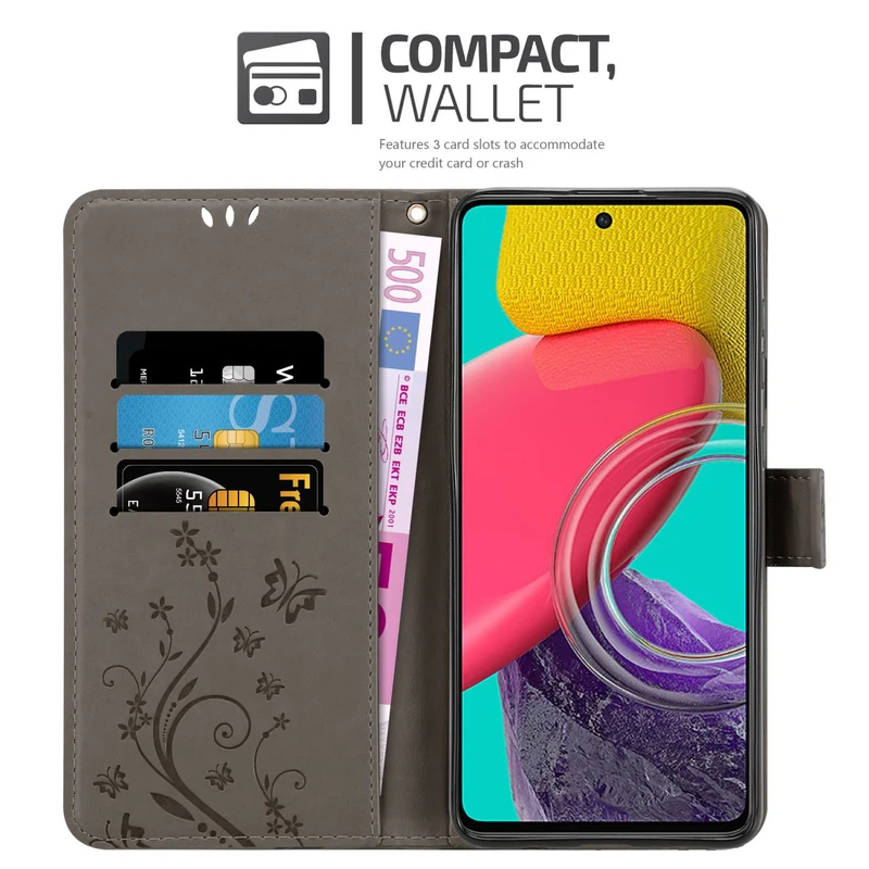 Cadorabo Hülle kompatibel mit Samsung Galaxy M53 5G Schutzhülle im Blumen Design mit Magnetverschluss, Standfunktion und Kartenfächern