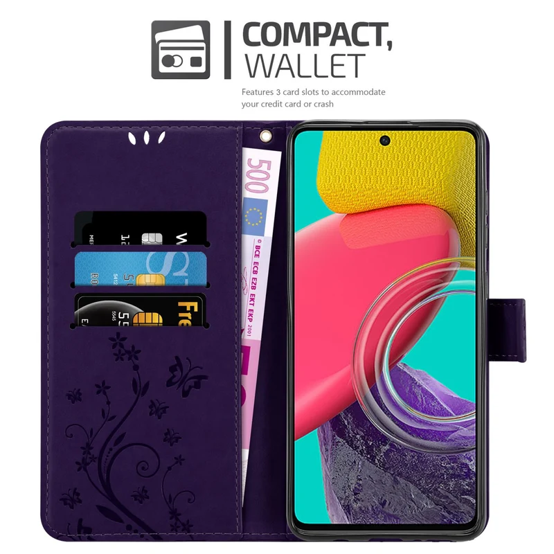 Cadorabo Hülle kompatibel mit Samsung Galaxy M53 5G Schutzhülle im Blumen Design mit Magnetverschluss, Standfunktion und Kartenfächern