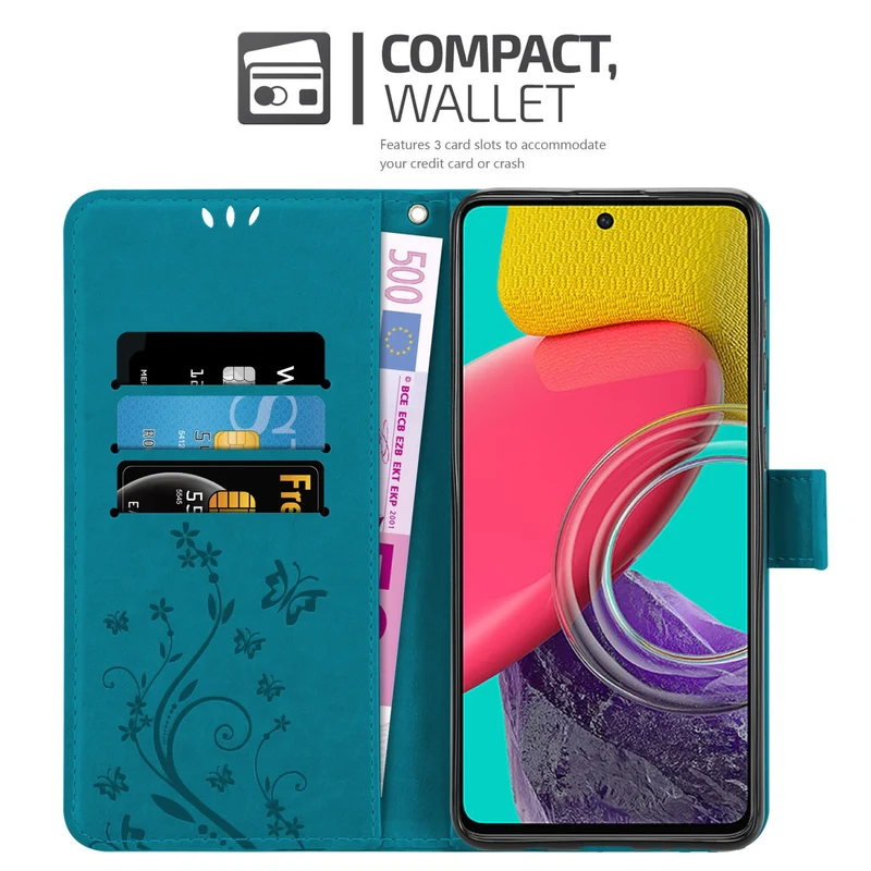 Cadorabo Hülle kompatibel mit Samsung Galaxy M53 5G Schutzhülle im Blumen Design mit Magnetverschluss, Standfunktion und Kartenfächern