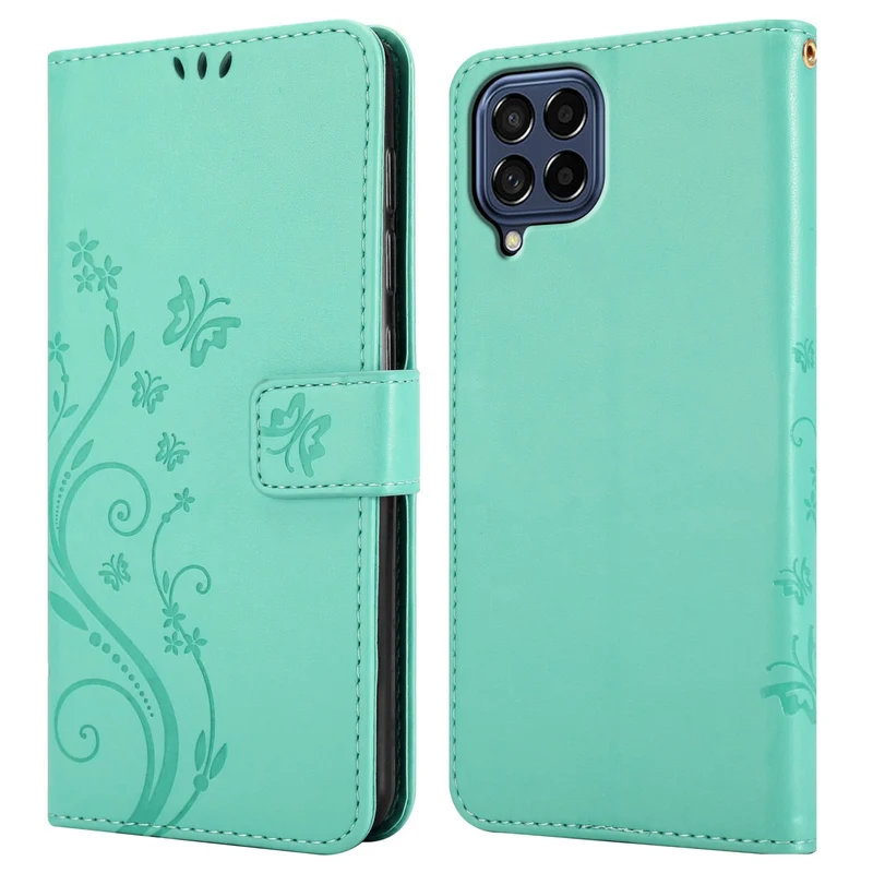 Cadorabo Hülle kompatibel mit Samsung Galaxy M53 5G Schutzhülle im Blumen Design mit Magnetverschluss, Standfunktion und Kartenfächern