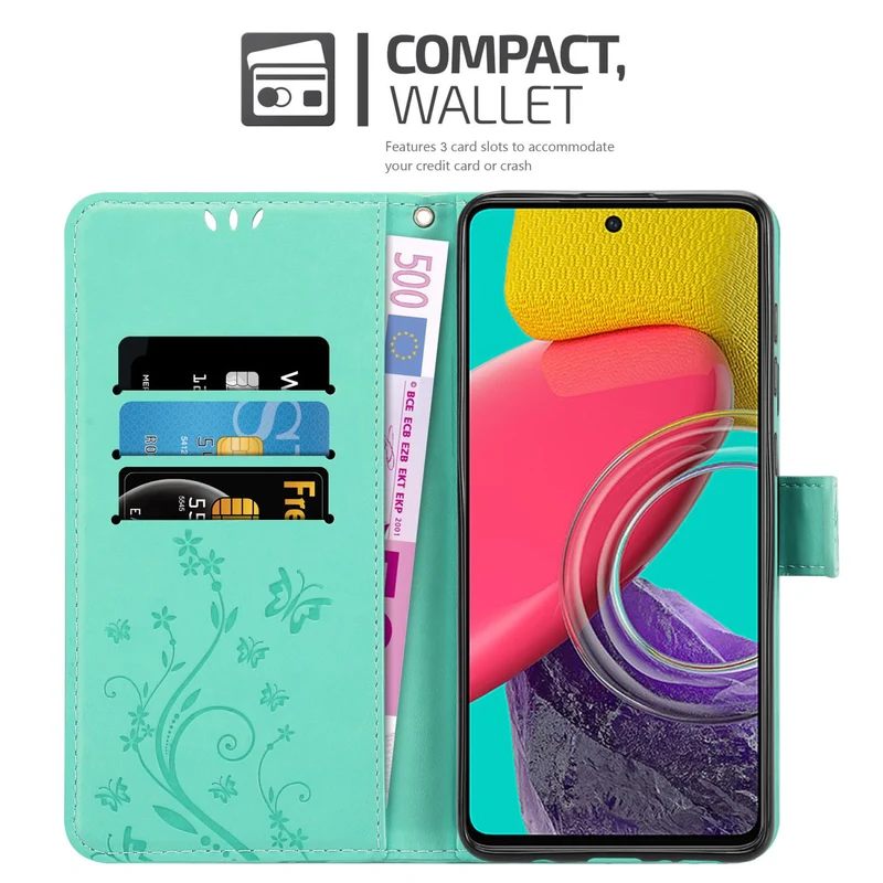 Cadorabo Hülle kompatibel mit Samsung Galaxy M53 5G Schutzhülle im Blumen Design mit Magnetverschluss, Standfunktion und Kartenfächern