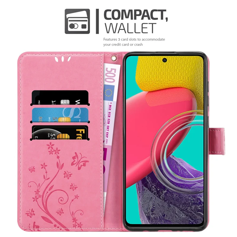 Cadorabo Hülle kompatibel mit Samsung Galaxy M53 5G Schutzhülle im Blumen Design mit Magnetverschluss, Standfunktion und Kartenfächern