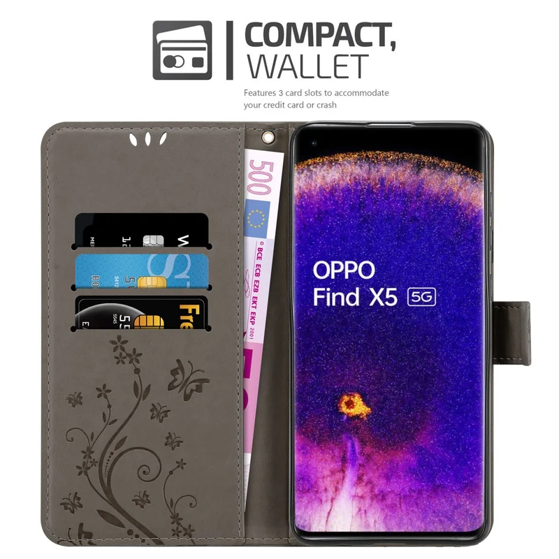 Cadorabo Hülle kompatibel mit Oppo FIND X5 Schutzhülle im Blumen Design mit Magnetverschluss, Standfunktion und Kartenfächern