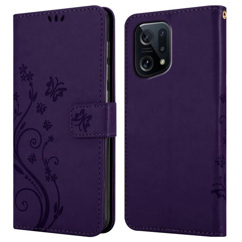 Cadorabo Hülle kompatibel mit Oppo FIND X5 Schutzhülle im Blumen Design mit Magnetverschluss, Standfunktion und Kartenfächern