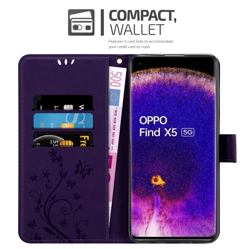 Cadorabo Hülle kompatibel mit Oppo FIND X5 Schutzhülle im Blumen Design mit Magnetverschluss, Standfunktion und Kartenfächern