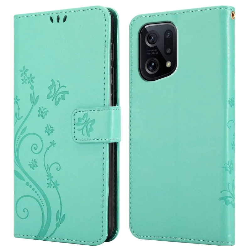 Cadorabo Hülle kompatibel mit Oppo FIND X5 Schutzhülle im Blumen Design mit Magnetverschluss, Standfunktion und Kartenfächern