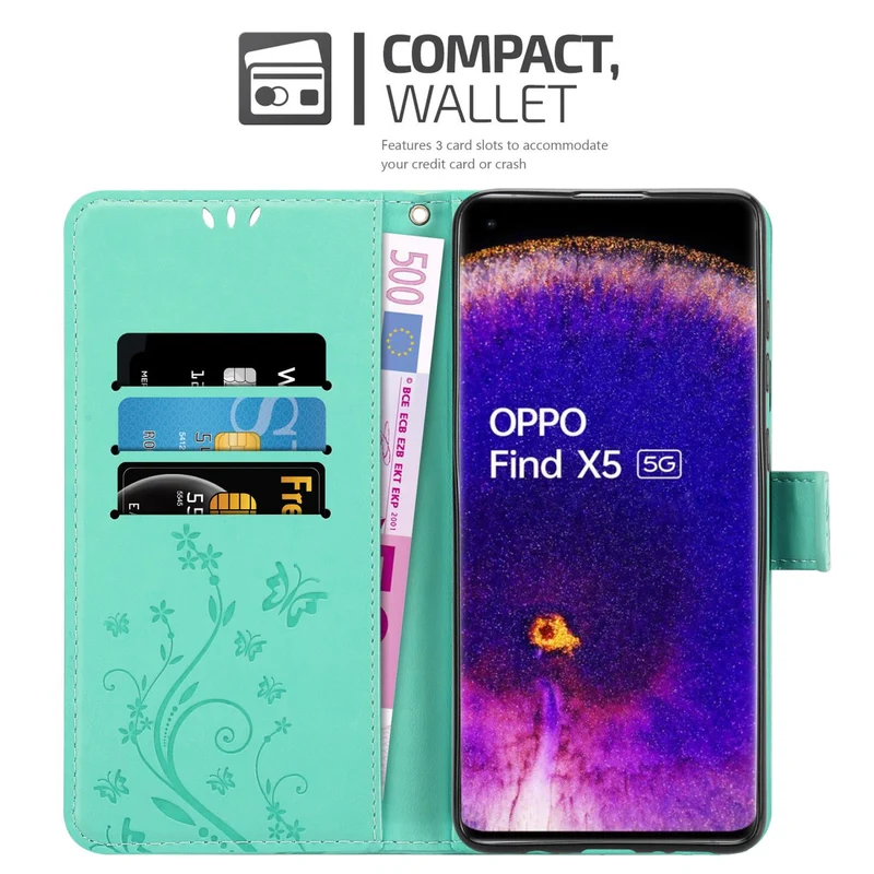 Cadorabo Hülle kompatibel mit Oppo FIND X5 Schutzhülle im Blumen Design mit Magnetverschluss, Standfunktion und Kartenfächern