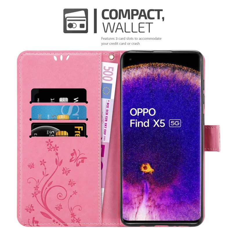 Cadorabo Hülle kompatibel mit Oppo FIND X5 Schutzhülle im Blumen Design mit Magnetverschluss, Standfunktion und Kartenfächern