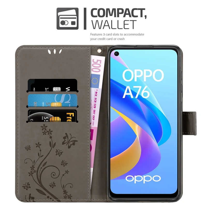 Cadorabo Hülle kompatibel mit Oppo A36 / A76 / A96 4G / K10 4G / Realme 9i Schutzhülle im Blumen Design mit Magnetverschluss, Standfunktion und Kartenfächern