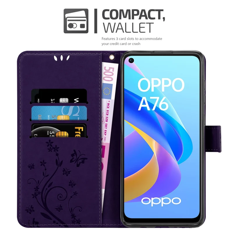 Cadorabo Hülle kompatibel mit Oppo A36 / A76 / A96 4G / K10 4G / Realme 9i Schutzhülle im Blumen Design mit Magnetverschluss, Standfunktion und Kartenfächern