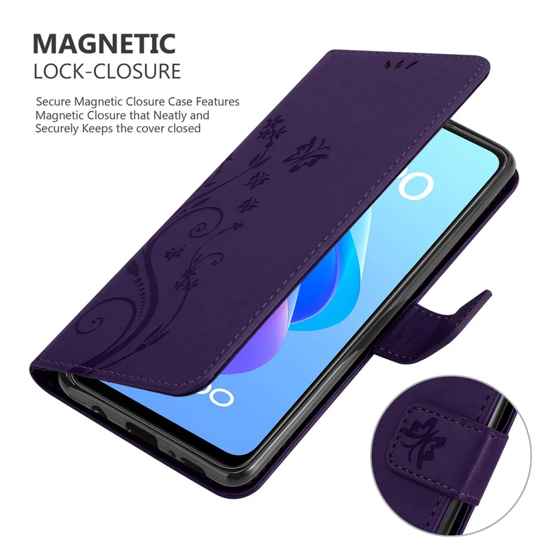 Cadorabo Hülle kompatibel mit Oppo A36 / A76 / A96 4G / K10 4G / Realme 9i Schutzhülle im Blumen Design mit Magnetverschluss, Standfunktion und Kartenfächern