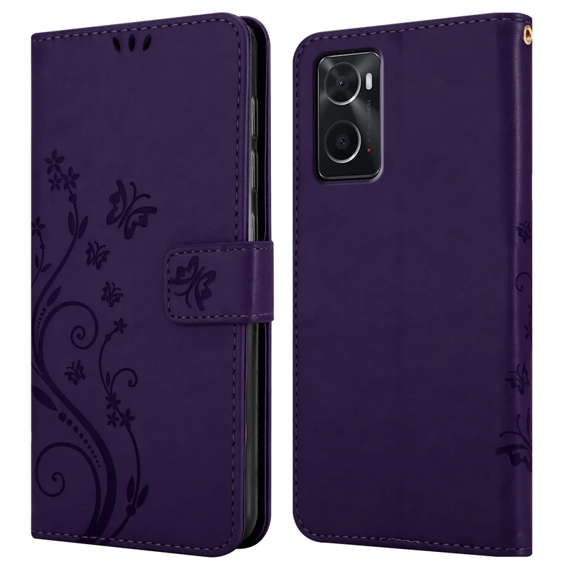 Cadorabo Hülle kompatibel mit Oppo A36 / A76 / A96 4G / K10 4G / Realme 9i Schutzhülle im Blumen Design mit Magnetverschluss, Standfunktion und Kartenfächern