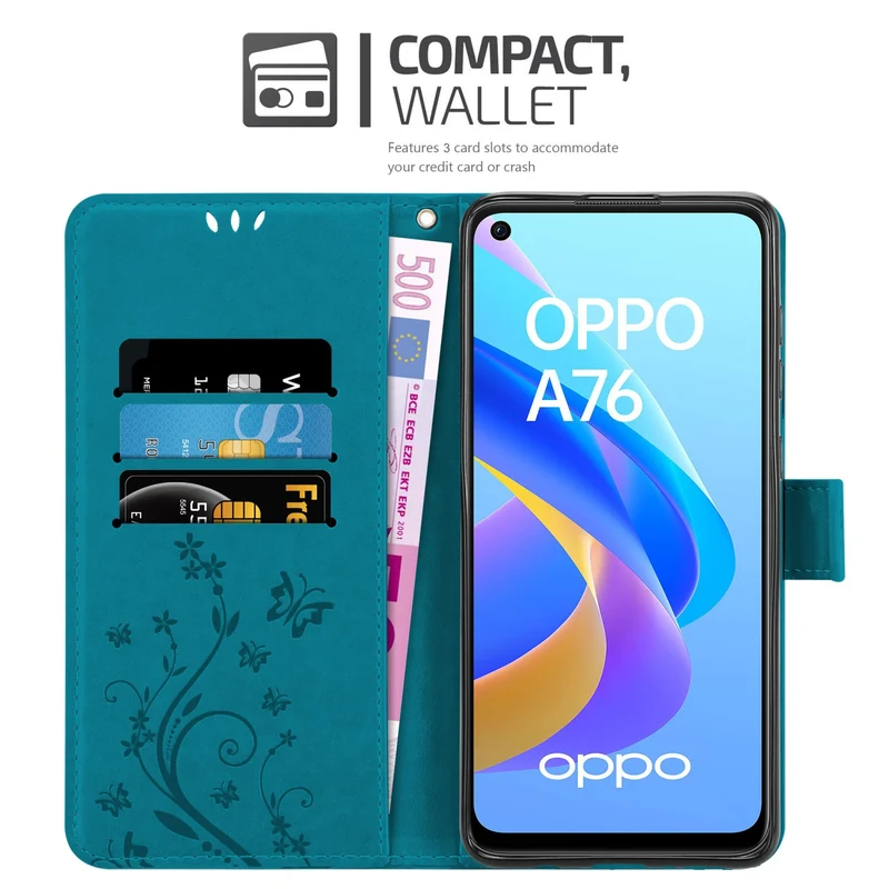 Cadorabo Hülle kompatibel mit Oppo A36 / A76 / A96 4G / K10 4G / Realme 9i Schutzhülle im Blumen Design mit Magnetverschluss, Standfunktion und Kartenfächern