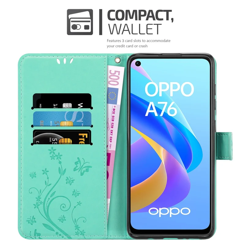 Cadorabo Hülle kompatibel mit Oppo A36 / A76 / A96 4G / K10 4G / Realme 9i Schutzhülle im Blumen Design mit Magnetverschluss, Standfunktion und Kartenfächern