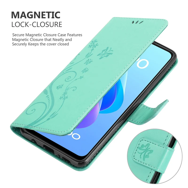 Cadorabo Hülle kompatibel mit Oppo A36 / A76 / A96 4G / K10 4G / Realme 9i Schutzhülle im Blumen Design mit Magnetverschluss, Standfunktion und Kartenfächern