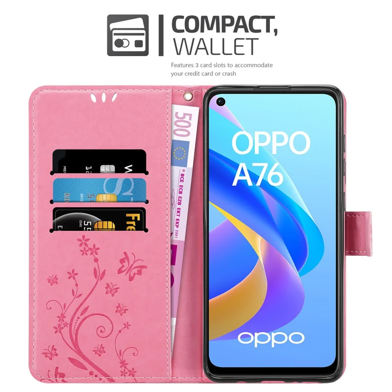 Cadorabo Hülle kompatibel mit Oppo A36 / A76 / A96 4G / K10 4G / Realme 9i Schutzhülle im Blumen Design mit Magnetverschluss, Standfunktion und Kartenfächern
