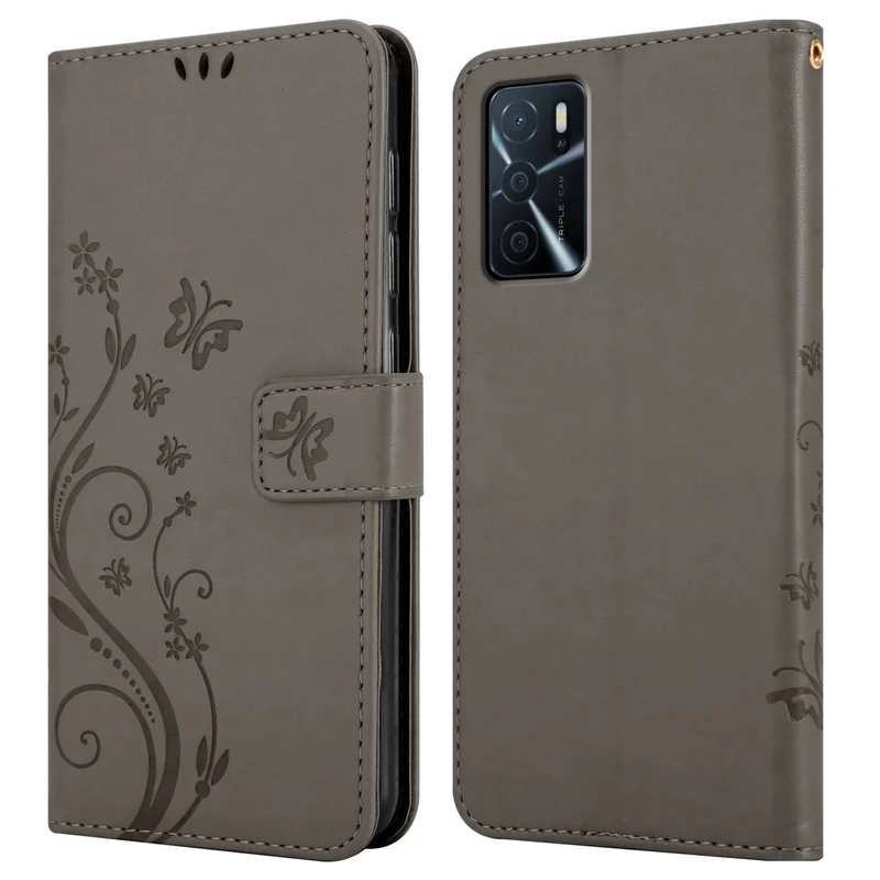 Cadorabo Hülle kompatibel mit Oppo A16s / A54s Schutzhülle im Blumen Design mit Magnetverschluss, Standfunktion und Kartenfächern
