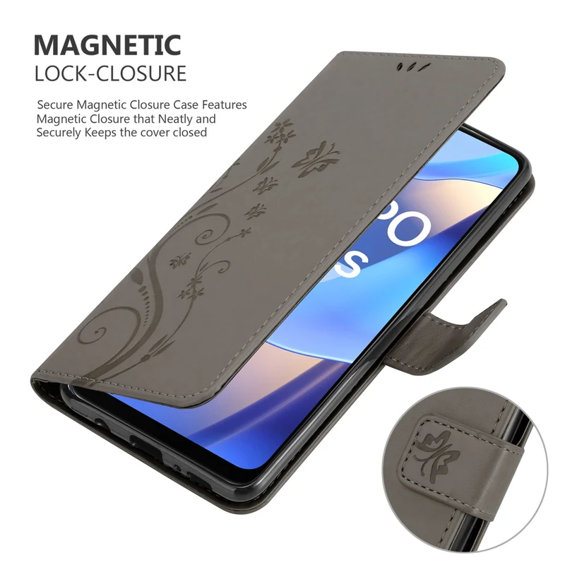 Cadorabo Hülle kompatibel mit Oppo A16s / A54s Schutzhülle im Blumen Design mit Magnetverschluss, Standfunktion und Kartenfächern