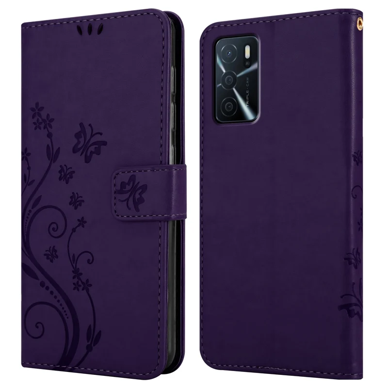 Cadorabo Hülle kompatibel mit Oppo A16s / A54s Schutzhülle im Blumen Design mit Magnetverschluss, Standfunktion und Kartenfächern