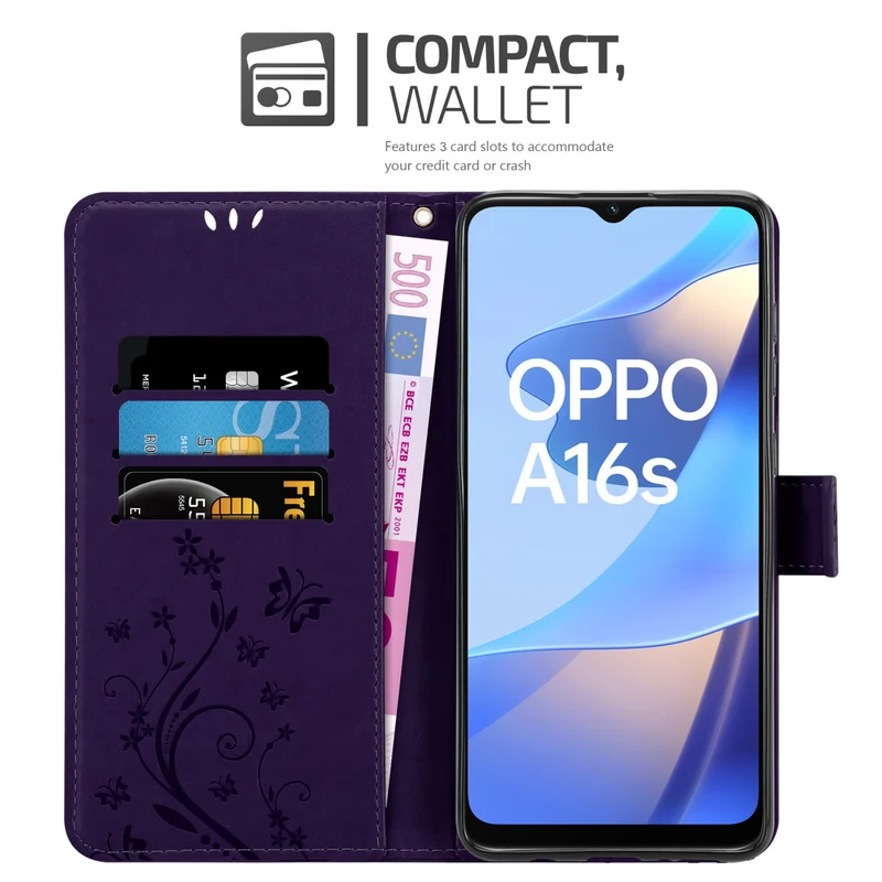 Cadorabo Hülle kompatibel mit Oppo A16s / A54s Schutzhülle im Blumen Design mit Magnetverschluss, Standfunktion und Kartenfächern