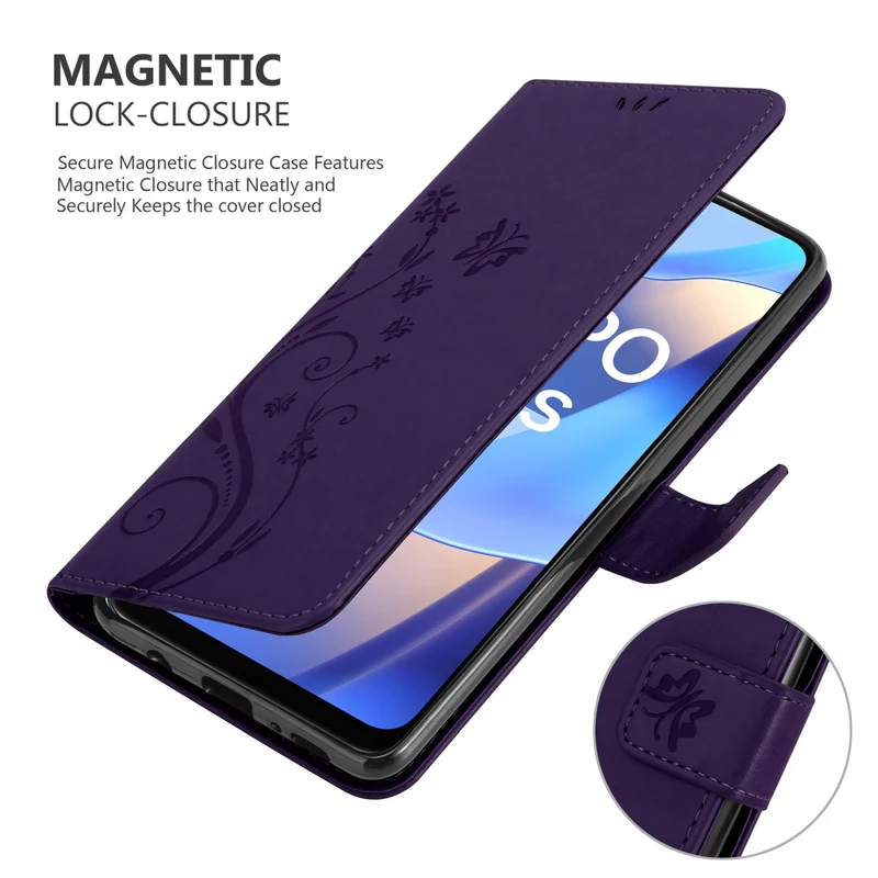 Cadorabo Hülle kompatibel mit Oppo A16s / A54s Schutzhülle im Blumen Design mit Magnetverschluss, Standfunktion und Kartenfächern