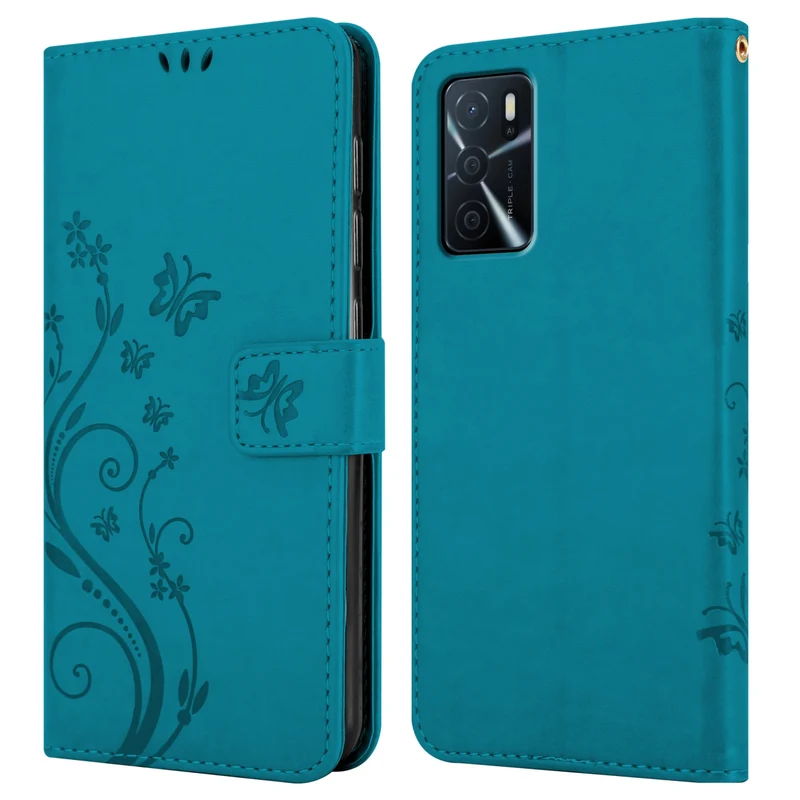 Cadorabo Hülle kompatibel mit Oppo A16s / A54s Schutzhülle im Blumen Design mit Magnetverschluss, Standfunktion und Kartenfächern