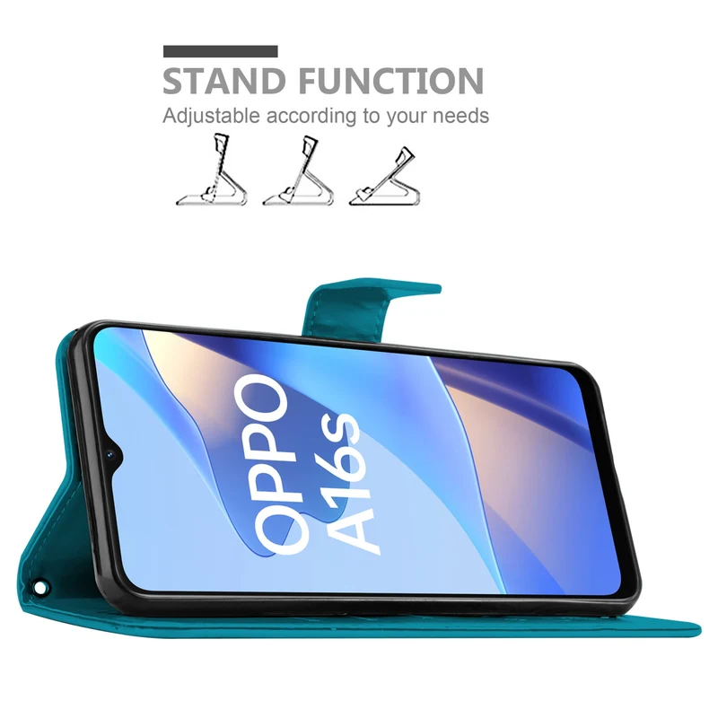 Cadorabo Hülle kompatibel mit Oppo A16s / A54s Schutzhülle im Blumen Design mit Magnetverschluss, Standfunktion und Kartenfächern