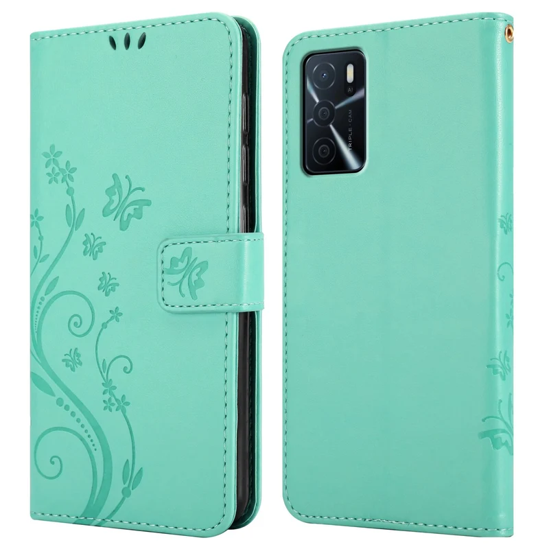 Cadorabo Hülle kompatibel mit Oppo A16s / A54s Schutzhülle im Blumen Design mit Magnetverschluss, Standfunktion und Kartenfächern