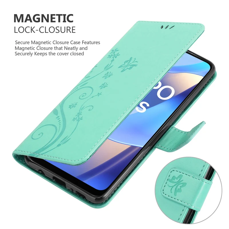 Cadorabo Hülle kompatibel mit Oppo A16s / A54s Schutzhülle im Blumen Design mit Magnetverschluss, Standfunktion und Kartenfächern