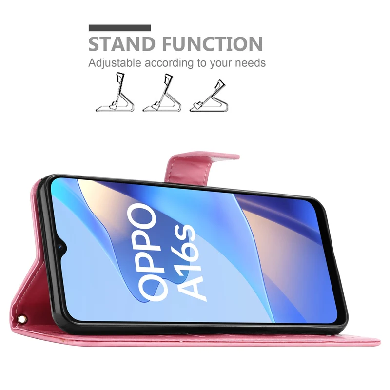 Cadorabo Hülle kompatibel mit Oppo A16s / A54s Schutzhülle im Blumen Design mit Magnetverschluss, Standfunktion und Kartenfächern