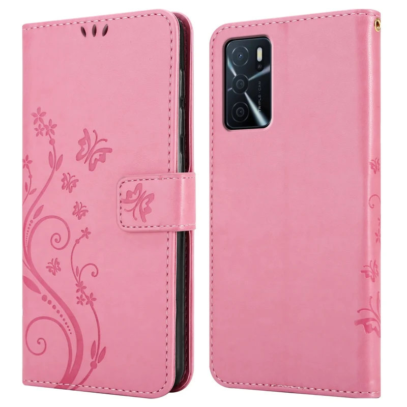 Cadorabo Hülle kompatibel mit Oppo A16s / A54s Schutzhülle im Blumen Design mit Magnetverschluss, Standfunktion und Kartenfächern